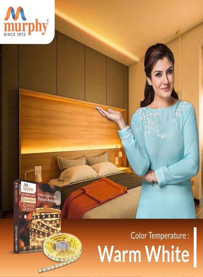 مورفي شريط إضاءة LED من مورفي بقوة 35 واط، طراز 2835، إضاءة عالية السطوع، طول 5 أمتار (120 مصباح LED/متر) (أبيض دافئ، عبوة من قطعتين) مع مشغل 12 فولت تيار مستمر 3 أمبير. - Image 4